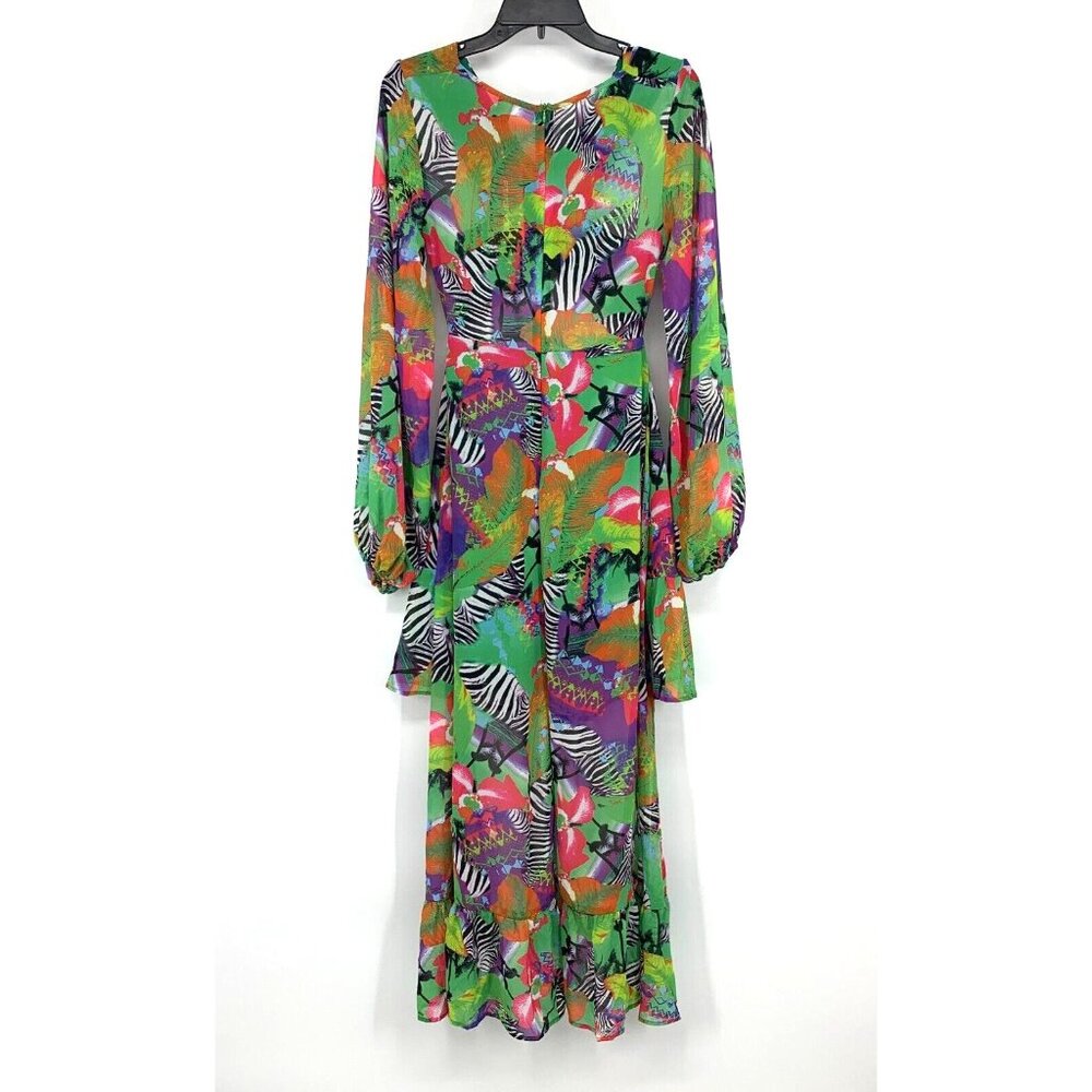 Shein Dress Maxi Hi Lo Cutout Green Tropical Print Long Sleeve NWT - Picture 13 of 16